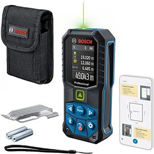 Bosch Professional Metro Laser Distanziometro Laser GLM 50-27 CG + Gancio cintura (laser verde, campo misura: 50m max, robusto, IP65, trasferimento bluetooth, 2 batterie AA, tracolla, sacchetto)