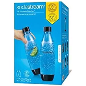 SodaStream DuoPack Fuse 2x bottiglia KST da 1L - lavabile in lavastoviglie (senza BPA) - flaconi di ricambio per SodaStream Bollitore d'acqua con bottiglie in PET, nero, 9x17,2x29