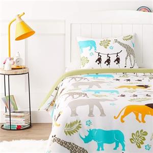 Amazon Basics Set copripiumino singolo per bambini, in microfibra, 2 pezzi, con copripiumino 100 x 135 cm e 1 federa da 40 x 60 cm, con stampa animalier