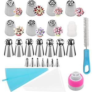 Tucireat Beccucci Russi 35 Pezzi Set Torte Sac a Poche Set per Decorazioni Torte Beccucci per Pasticceria Beccucci Sac a Poche Set Decorazione per Fiori di Torta Set di Ugelli per Tubi