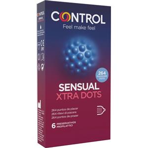 Control Sensual Xtra Dots - Preservativi Stimolanti in Lattice Naturale con 264 Punti in Rilievo - Confezione da 6 Pezzi