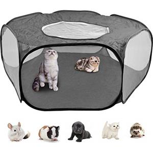 DODUOS Gabbia per piccoli animali pieghevole parco animali con rete traspirante Recinzione per animali domestici portatile per cani porcellini d'India Conigli criceti (nero)