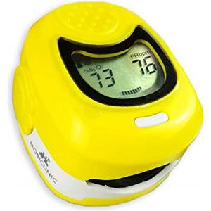Mobiclinic, Pulsossimetro infantile da dito, Saturimetro bambino, Ossimetro, Mod. px-03, Marchio europeo, Misuratore ossigeno sangue, Marcatura ce, Frequenza cardiaca, Grafico a barre, Giallo