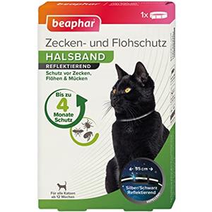 beaphar - Collare antizecche e pulci - per Gatti a Partire da 12 Settimane - Repellente - 4 Mesi di Protezione da zecche, pulci e zanzare - Resistente alla Pioggia - Riflettente - Lunghezza Cinturino