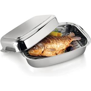 Tescoma Rostiera Rettangolare Exclusive 36x24 cm in Acciaio Inossidabile con Coperchio e Base a Sandwich