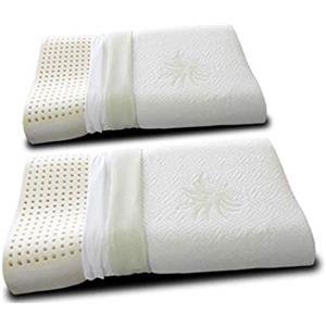 EVERGREENWEB MATERASSI & BEDS Evergreenweb - Coppia Cuscini Lattice 100% Cervicale con Fodera Aloe Vera e Cotone Naturale, Doppia Onda Ortocervicale, Tessuto Sfoderabile e Lavabile, Guanciali Letto Ortopedici per Tutti Materassi
