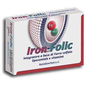NUTRAGENETECH Iron-Folic - Integratore con Ferro, Acido Folico, Vitamina B6 e B12 per Sistema Immunitario e Riduzione della Stanchezza - 30 Capsule