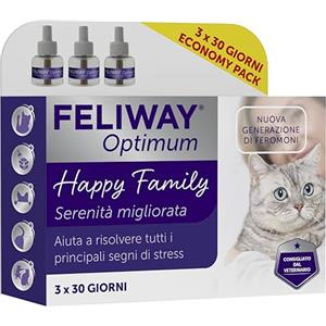 Feliway Optimum Ricarica Diffusore Antistress Gatti - 3 Ricariche da 48ml con Feromoni Calmanti