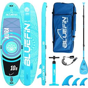 Bluefin SUP 10′8″ Aura Fit, Kit per Lo Stand Up Paddle | 6 di Spessore | Pagaia in Fibra di Vetro - Tavola per Fitness e Yoga in Acqua | Completa di Tutti Gli Accessori