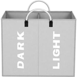 IHOMAGIC 2 Scomparti Cesto Biancheria Pieghevole portabiancheria della Biancheria Ceste per la Lavanderia Secchi Pratico casa Lavanderia, Dormitorio, 60L 53x23×53cm Sacchi da Biancheria Grigio