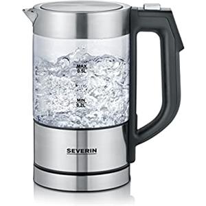 SEVERIN Bollitore Elettrico, 0,5 Litri, 1100W, Digitale, Regolazione Temperatura, Mantenimento Caldo, con Filtro Anticalcare Removibile, Spegnimento Automatico, 17,3 x10,8 x19,5 cm, Vetro/Inox-WK 3458