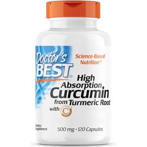 Doctor's Best, High Absorption Curcumin (Curcumina Ad Alto Assorbimento), 500mg, 120 Capsule, Testato in Laboratorio, Curcuma, Senza Glutine, Senza Soia, non OGM