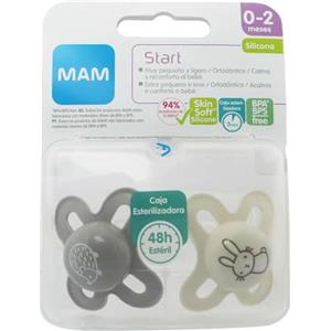 MAM Istruzioni in Lingua Straniera - Succhietto Start S153 - Ciuccio Extra Piccolo per Neonati in Silicone Skinsofttm, per Bambini da 0 a 2 Mesi, Neutro (2 Pezzi) con Scatola Autoriscaldabile