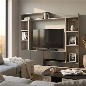 Milani Home FLORIANO - Parete Attrezzata Porta TV Moderna in Marmo e Legno, 180x28/40x165 h