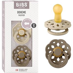 BIBS Boheme Ciuccio 0-6 mesi in Lattice Naturale, Confezione da 2 Pezzi, Privo di BPA, Tettarella Rotonda, Colore Vanilla/Dark Oak