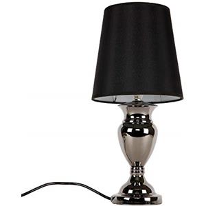 lux.pro Lampada da Tavolo con Paralume a Tronco di Cono Alto Lampada da Comodino con Abat-jour in Tessuto Nero Base in Alluminio Cromato Altezza 48 cm E14 40W