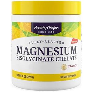 Healthy Origins, Fully-Reacted Magnesium Bisglycinate Chelate, 227 g di Polvere vegana, Testato in Laboratorio, Senza Glutine, Senza Soia, Vegetariano