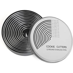 JoyPlus 12 Pezzi Coppapasta Rotondo Acciaio Inox, Coppapasta Professionali, Formine Biscotti, Tagliapasta Aperta Tondo con Contenitore Applica a Torte, Mousse, Tiramisù