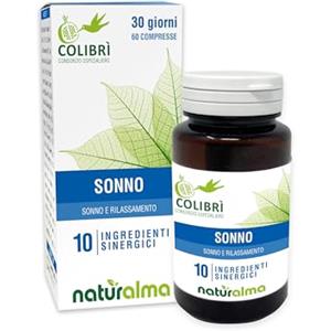 Naturalma Sonno Naturalma e Consorzio Colibrì 60 compresse da 1000mg - Melatonina, Magnesio, Passiflora, Valeriana, Ashwagandha, Bacopa, Camomilla, Escolzia e Tiglio - Integratore alimentare - Vegano