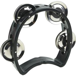 A-Star Piccolo tamburello in plastica a mezzaluna con design a spalla mancante, 4 campanelli singoli in metallo - nero