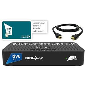 ANFEL Ricevitore HD Tivù sat Decoder digitale satellitare ad Alta Definizione HD Tivùsat Certificato, Tessera Tivusat HD inclusa, Uscite HDMI e SCART, anche per camper e barche, Cavo HDMI in DOTAZIONE