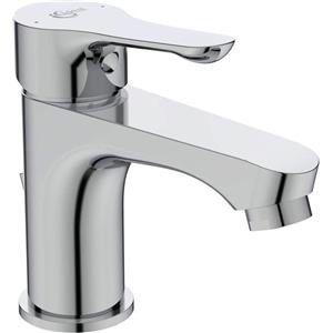 Ideal Standard BC647AA Alpha Rubinetto per Lavabo Cromato con Scarico in Metallo, Bocca Fissa 7,7cm, Cartuccia 35mm e Tecnologia Click