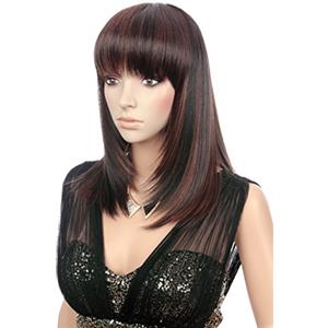 Prettyland Parrucca donna liscia e opaca come capelli veri aspetto naturale medio-lungo Nero E Marrone castana C721