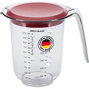 Westmark Caraffa graduata, Con coperchio, Varie unità di misura multilingue, Capacità: 1 l, Plastica, Trasparente/Rosso, 30662270