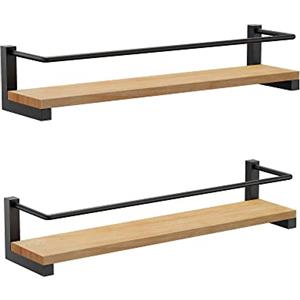 OROPY Portaspezie in Legno di Pino Set di 2, Organizzatore per Mensole da Cucina per Montaggio a Parete per Spezie, Lattine, Vasetti, Pentole - 40x9cm