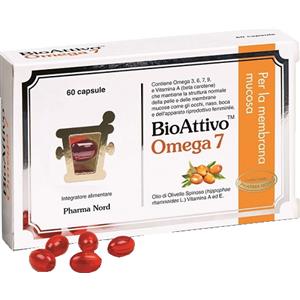 PHARMA NORD BioAttivo Omega 7 - Integratore con Omega 3, 6, 7, 8, 9 e Vitamina A per Pelle e Membrane Mucose - 60 Capsule