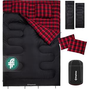 KingCamp Sacco nanna invernale doppio per 2 persone, per attività all'aperto, caldo, portatile, leggero, 3-4 stagioni, con 2 cuscini in flanella, per bambini e adulti, 4 kg, colore nero.