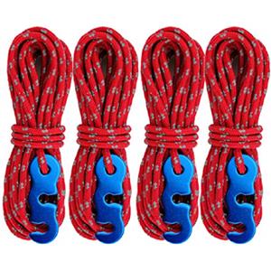 Azarxis Kit Corde Riflettenti con Tenditori per Tenda da Campeggio, Tiranti per Tenda in Alluminio, Tendicorda per Tende Teloni Campeggio (A - Rosso - 4 Pezzi - φ3mm)