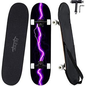 Alihoc Skateboard standard da 31 pollici con 7 strati di superficie in legno di acero, adatto a bambini, adolescenti, adulti, principianti e professionisti. Portata massima 150 kg-Blue Lightning