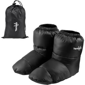 Tentock Stivaletti in Piuma per Campeggio Invernale, Unisex Scarpe Termiche in Piuma D'Oca Calzini Trapuntati Calzature Calde Scaldapiedi per Tenda/Sacco a Pelo/Casa(Nero M)