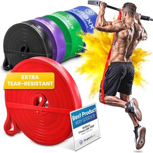 BeMaxx Banda Elastica di Resistenza + Programma di Allenamento - Fasce Elastiche Aiuto per Pull-Up | per Allenamento, Allungamento, Ginnastica | Palestra, Yoga, Pilates | Versatili, Duraturi, Resistenti