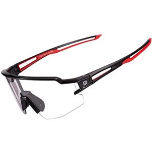 ROCKBROS Occhiali da Sole Ciclismo Sportivi PC Lenti Trasparenti Fotocromatiche UV400 Ultraleggero UNISEX 3 Colori Disponibil (Nero/Rosso)