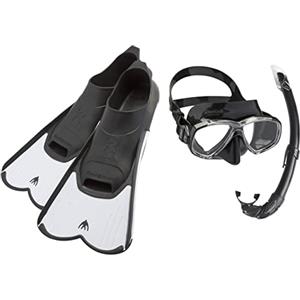 Cressi Light Fins, Pinne Corte Leggere E Potenti per Nuoto/Snorkeling Adulti E Bambini Unisex, Bianco/Nero & Mare Combo, Set Maschera Sub Perla E Snorkel Mexico Unisex - Adulto, Nero