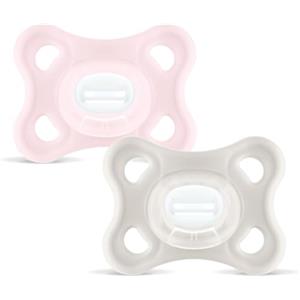 MAM Comfort Succhietto 3-12 mesi (Set da 2), Ciuccio MAM 3-12 mesi in 100% silicone con design unico, Kit da 2 accessori neonato morbidi e leggeri con porta ciuccio sterilizzatore, Rosa/Neutro