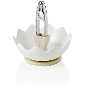 BRANDANI 54605 Zigozago-Piatto in Porcellana e bambù Naturale con schiaccianoci, Bianco