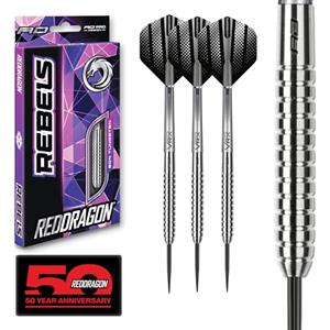 RED DRAGON Rebel 25g - Freccette Tungsteno con Punta Acciacio, Voli e Freccette Aste