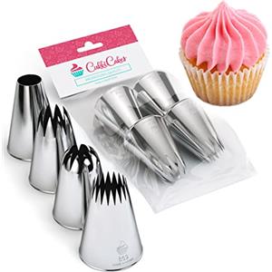 Cukkicakes Set di 4 Beccucci per Sac a Poche Grandi Professionali (849, 869, 829 e 808) per Decorare Cupcakes, Torte, Zeppole, Biscotti & Churros - Bocchette per Pasticceria prodotte in Corea