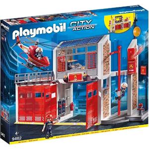 PLAYMOBIL City Action 9462 - Grande Centrale dei Vigili del Fuoco con Elicottero, 3 Personaggi e Effetti Sonori, Dai 5 Anni