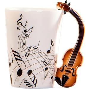 MBSM Tazza creativa da 250 ml, in ceramica, stile violino, chitarra, caffè, tè, latte, pentole, con manico, idea regalo (violino)