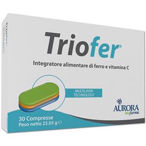 Aurora Biofarma Triofer - Integratore a base di Ferro (30 mg) e Vitamina C (70 mg) - 30 Compresse