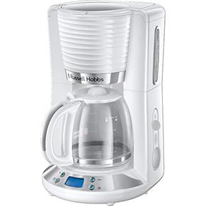 Russell Hobbs Macchina Caffè Americano Bianco Lucido - Timer Digitale, Filtro per Estrazione e Aroma Ottimali - Max 10 tazze; Caraffa in Vetro da 1.25 L; Piastra riscaldante; 1100 W, Inspire 24390-56