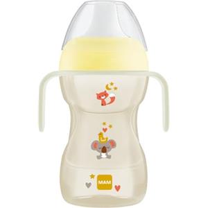 MAM Fun to Drink Cup Tazza bambini 270 ml, Biberon acqua e latte per neonati 8+ mesi con beccuccio anti-goccia e valvola per flusso libero, Borraccia neonato con pratici manici antiscivolo, Neutro