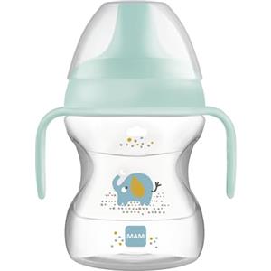 MAM Learn to Drink Cup Tazza bambini 190 ml, Biberon acqua e latte per neonati 6+ mesi con beccuccio anti-goccia e valvola per flusso libero, Borraccia neonato con pratici manici antiscivolo, Azzurro