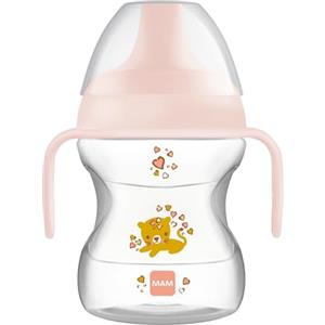 MAM Learn to Drink Cup Tazza bambini 190 ml, Biberon acqua e latte per neonati 6+ mesi con beccuccio anti-goccia e valvola per flusso libero, Borraccia neonato con pratici manici antiscivolo, Rosa
