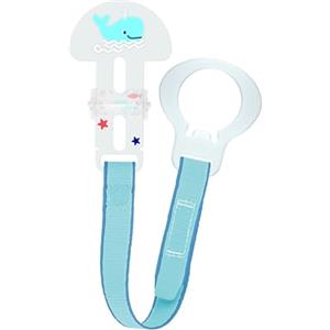 MAM Clip & Cover Catenella Portaciuccio, Catenella ciuccio 0+ mesi regolabile con chiusura a velcro e salvasucchietto, Compatibile con accessori neonato, succhietti e dentaruoli, Azzurro