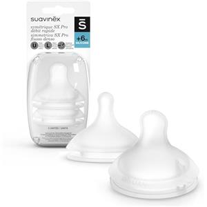 Suavinex 307388, Confezione 2 Tettarelle Simmetriche in Silicone SX Pro, Flusso Denso per Latte o Liquidi Densi, 6 Mesi, con Sistema Anticoliche